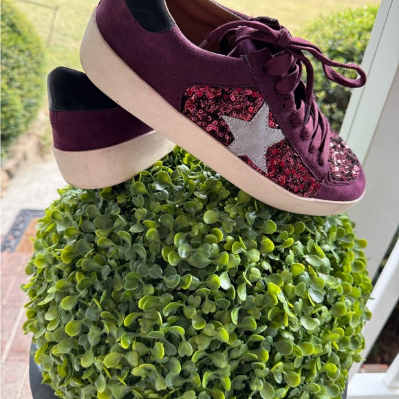 Burgundy Sequin Star Sneakers - Picture 1 of 7